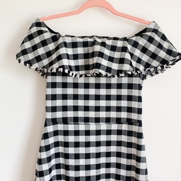 Ann Taylor Black White Gingham Off the shoulder Midi Dress - Picture 7 of 12